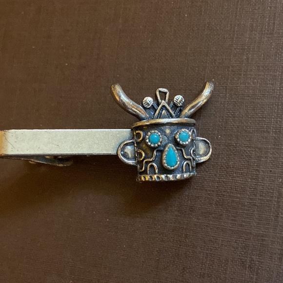 Vintage Native American kachina eagle dancer turquoise silver tone tie clip - Picture 4 of 12